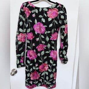 Siena Studio Black Dress with Pink and Green Floral Design, size 4